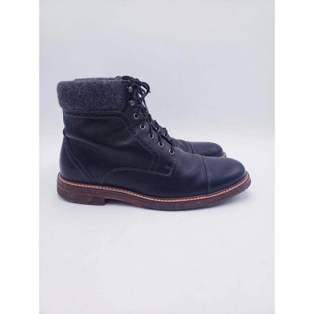 Johnston & Murphy Cap Toe Boot Black Leather Wool Cuff Mens Size 9